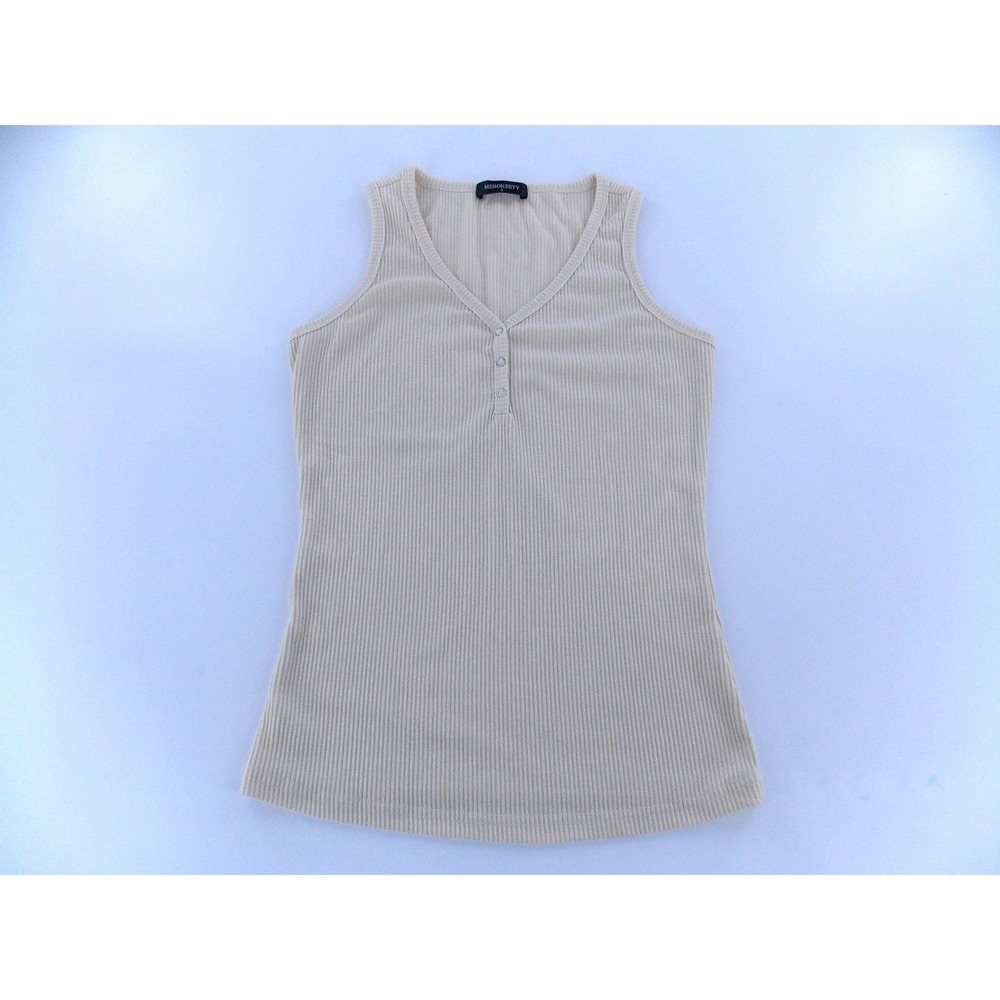 MEROKEETY Henley Tank Top Womens Small Cream NWOT Ribbed Knit V-Neck Sleeveless